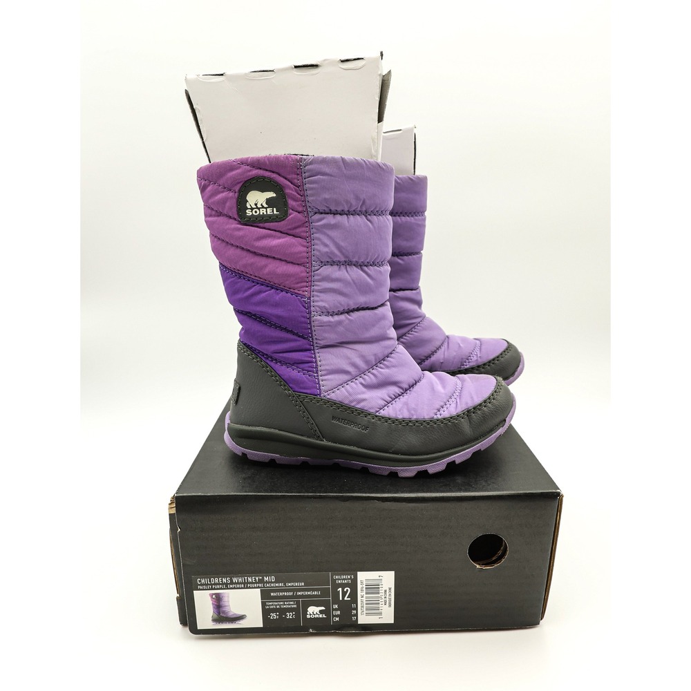 Sorel Childrens Whitney Mid Snow Boots Purple Size 12 Waterproof Winter Boots